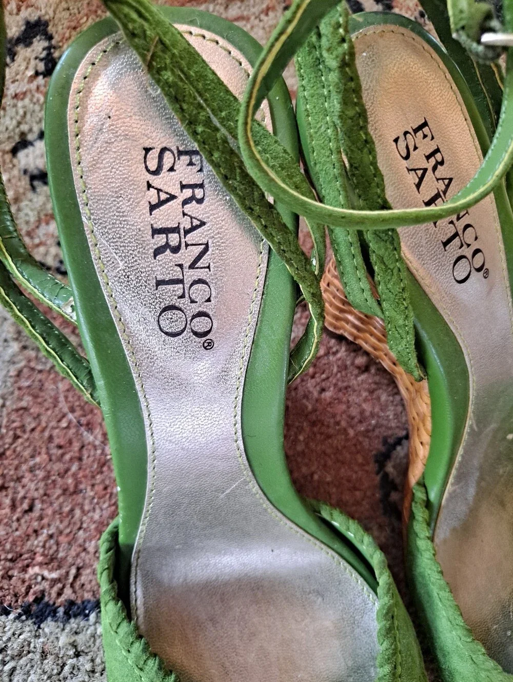 Franco Sarto Green Braided Wedge Sandals